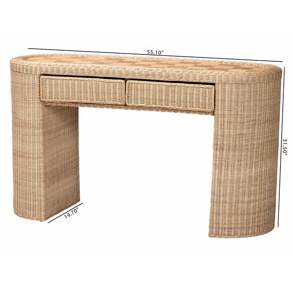 Bali & Pari Mimi Handcrafted Rattan Console Table with Geometric Woven Top