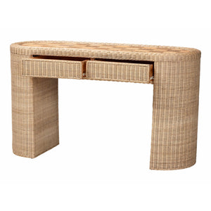 Bali & Pari Mimi Handcrafted Rattan Console Table with Geometric Woven Top