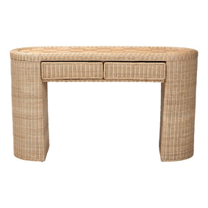Bali & Pari Mimi Handcrafted Rattan Console Table with Geometric Woven Top
