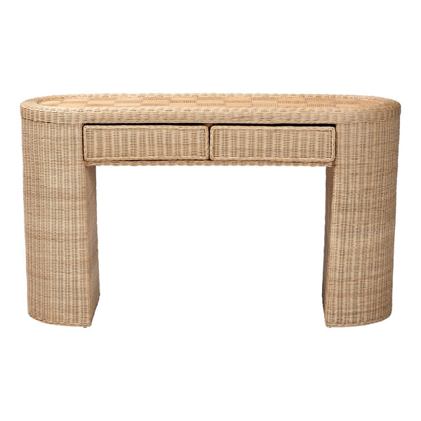 Bali & Pari Mimi Handcrafted Rattan Console Table with Geometric Woven Top