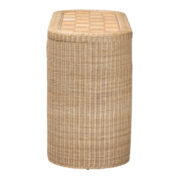 Bali & Pari Mimi Handcrafted Rattan Console Table with Geometric Woven Top