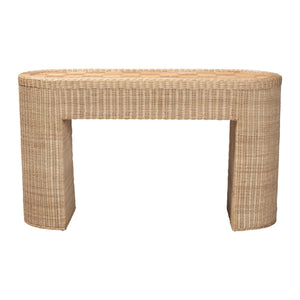Bali & Pari Mimi Handcrafted Rattan Console Table with Geometric Woven Top