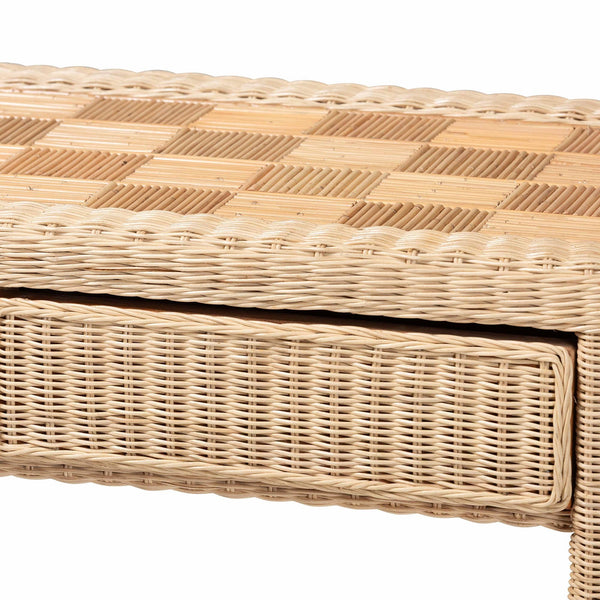 Bali & Pari Mimi Handcrafted Rattan Console Table with Geometric Woven Top
