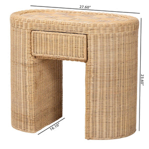 Bali & Pari Mimi Handcrafted Rattan End Table with Drawer Bohemian Accent