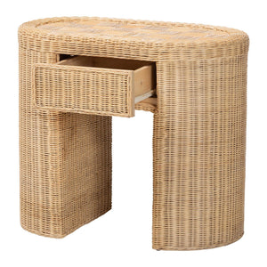 Bali & Pari Mimi Handcrafted Rattan End Table with Drawer Bohemian Accent