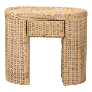 Bali & Pari Mimi Handcrafted Rattan End Table with Drawer Bohemian Accent