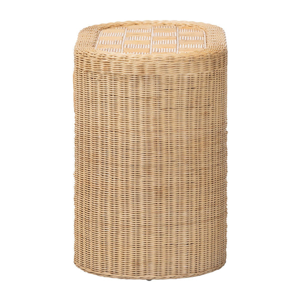 Bali & Pari Mimi Handcrafted Rattan End Table with Drawer Bohemian Accent