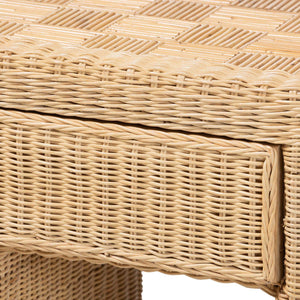 Bali & Pari Mimi Handcrafted Rattan End Table with Drawer Bohemian Accent