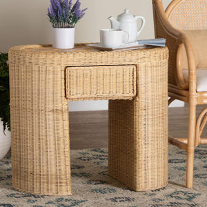 Bali & Pari Mimi Handcrafted Rattan End Table with Drawer Bohemian Accent