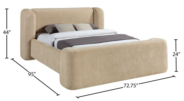 Meridian Furniture Modena Sculptural Chenille Upholstered Full Bed Curved Headboard for Modern Bedroom Style Beige ModenaBeige-F