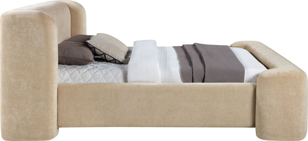 Meridian Furniture Modena Sculptural Chenille Upholstered Full Bed Curved Headboard for Modern Bedroom Style Beige ModenaBeige-F