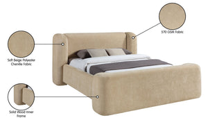 Meridian Furniture Modena Curved Chenille Upholstered King Bed with Sculptural Headboard for Modern Bedrooms Beige ModenaBeige-K