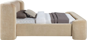 Meridian Furniture Modena Curved Chenille Upholstered King Bed with Sculptural Headboard for Modern Bedrooms Beige ModenaBeige-K