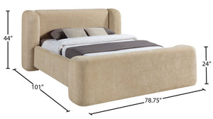 Meridian Furniture Modena Sculptural Queen Bed Plush Chenille Upholstered Curved Frame for Modern Bedroom Beige ModenaBeige-Q