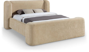 Meridian Furniture Modena Sculptural Queen Bed Plush Chenille Upholstered Curved Frame for Modern Bedroom Beige ModenaBeige-Q