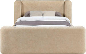 Meridian Furniture Modena Sculptural Queen Bed Plush Chenille Upholstered Curved Frame for Modern Bedroom Beige ModenaBeige-Q