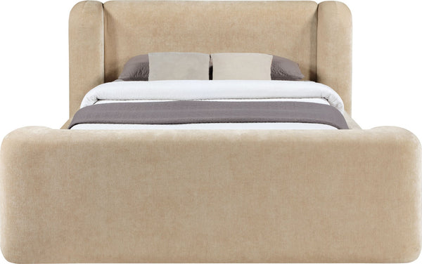 Meridian Furniture Modena Sculptural Queen Bed Plush Chenille Upholstered Curved Frame for Modern Bedroom Beige ModenaBeige-Q
