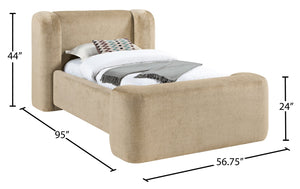 Meridian Furniture Modena Sculptural Chenille Twin Bed Curved Upholstered Frame for Modern Bedroom Decor Beige ModenaBeige-T