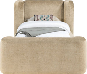 Meridian Furniture Modena Sculptural Chenille Twin Bed Curved Upholstered Frame for Modern Bedroom Decor Beige ModenaBeige-T