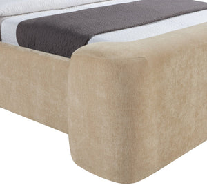 Meridian Furniture Modena Sculptural Chenille Twin Bed Curved Upholstered Frame for Modern Bedroom Decor Beige ModenaBeige-T