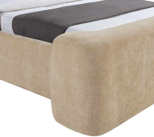 Meridian Furniture Modena Sculptural Chenille Twin Bed Curved Upholstered Frame for Modern Bedroom Decor Beige ModenaBeige-T