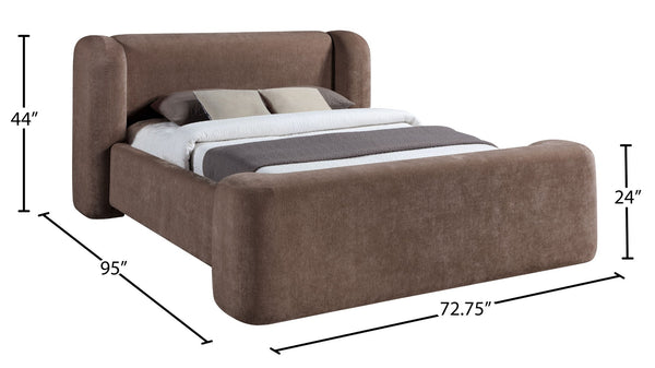 Meridian Furniture Modena Sculptural Chenille Upholstered Full Bed Curved Headboard for Modern Bedroom Style Brown ModenaBrown-F