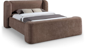 Meridian Furniture Modena Sculptural Chenille Upholstered Full Bed Curved Headboard for Modern Bedroom Style Brown ModenaBrown-F