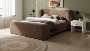 Meridian Furniture Modena Sculptural Chenille Upholstered Full Bed Curved Headboard for Modern Bedroom Style Brown ModenaBrown-F