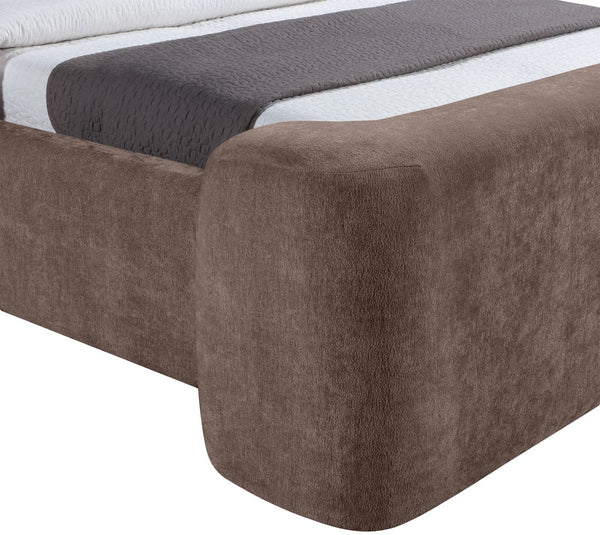 Meridian Furniture Modena Sculptural Chenille Upholstered Full Bed Curved Headboard for Modern Bedroom Style Brown ModenaBrown-F