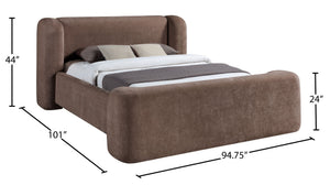 Meridian Furniture Modena Curved Chenille Upholstered King Bed with Sculptural Headboard for Modern Bedrooms Brown ModenaBrown-K