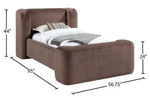 Meridian Furniture Modena Sculptural Chenille Twin Bed Curved Upholstered Frame for Modern Bedroom Decor Brown ModenaBrown-T