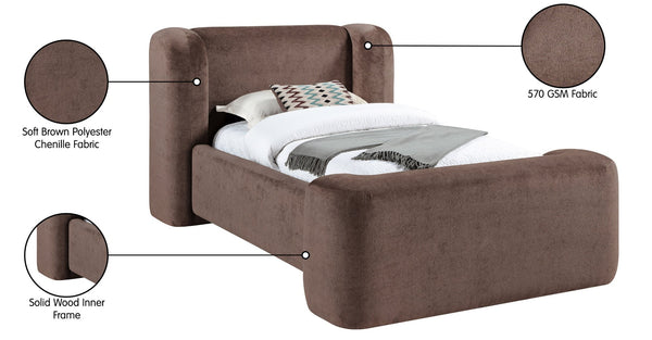 Meridian Furniture Modena Sculptural Chenille Twin Bed Curved Upholstered Frame for Modern Bedroom Decor Brown ModenaBrown-T
