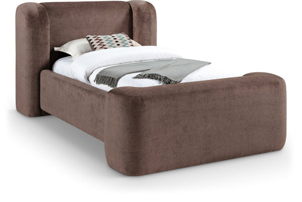 Meridian Furniture Modena Sculptural Chenille Twin Bed Curved Upholstered Frame for Modern Bedroom Decor Brown ModenaBrown-T
