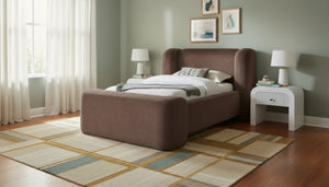 Meridian Furniture Modena Sculptural Chenille Twin Bed Curved Upholstered Frame for Modern Bedroom Decor Brown ModenaBrown-T