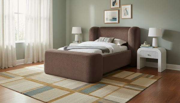 Meridian Furniture Modena Sculptural Chenille Twin Bed Curved Upholstered Frame for Modern Bedroom Decor Brown ModenaBrown-T