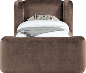 Meridian Furniture Modena Sculptural Chenille Twin Bed Curved Upholstered Frame for Modern Bedroom Decor Brown ModenaBrown-T