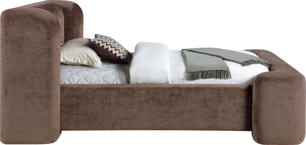 Meridian Furniture Modena Sculptural Chenille Twin Bed Curved Upholstered Frame for Modern Bedroom Decor Brown ModenaBrown-T