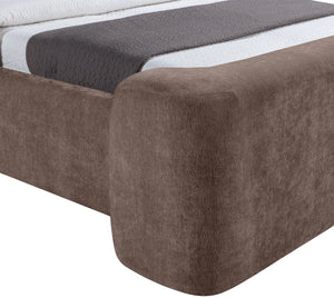 Meridian Furniture Modena Sculptural Chenille Twin Bed Curved Upholstered Frame for Modern Bedroom Decor Brown ModenaBrown-T