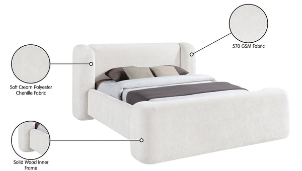 Meridian Furniture Modena Sculptural Chenille Upholstered Full Bed Curved Headboard for Modern Bedroom Style Cream ModenaCream-F