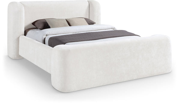Meridian Furniture Modena Sculptural Chenille Upholstered Full Bed Curved Headboard for Modern Bedroom Style Cream ModenaCream-F