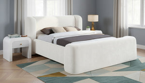 Meridian Furniture Modena Sculptural Chenille Upholstered Full Bed Curved Headboard for Modern Bedroom Style Cream ModenaCream-F