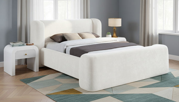 Meridian Furniture Modena Sculptural Chenille Upholstered Full Bed Curved Headboard for Modern Bedroom Style Cream ModenaCream-F