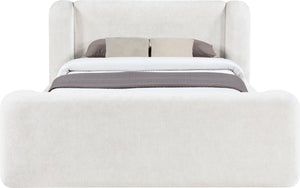 Meridian Furniture Modena Sculptural Chenille Upholstered Full Bed Curved Headboard for Modern Bedroom Style Cream ModenaCream-F