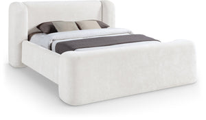 Meridian Furniture Modena Curved Chenille Upholstered King Bed with Sculptural Headboard for Modern Bedrooms Cream ModenaCream-K