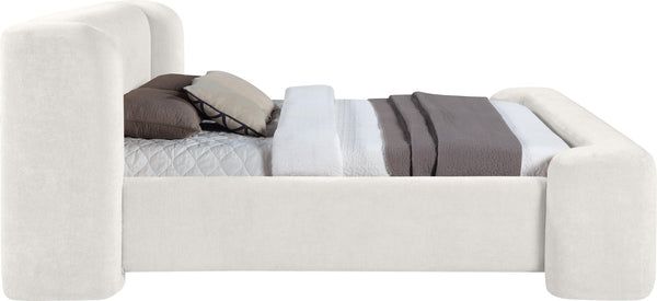 Meridian Furniture Modena Sculptural Queen Bed Plush Chenille Upholstered Curved Frame for Modern Bedroom Cream ModenaCream-Q