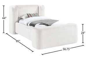 Meridian Furniture Modena Sculptural Chenille Twin Bed Curved Upholstered Frame for Modern Bedroom Decor Cream ModenaCream-T