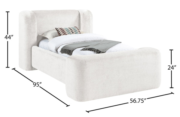 Meridian Furniture Modena Sculptural Chenille Twin Bed Curved Upholstered Frame for Modern Bedroom Decor Cream ModenaCream-T