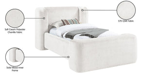 Meridian Furniture Modena Sculptural Chenille Twin Bed Curved Upholstered Frame for Modern Bedroom Decor Cream ModenaCream-T