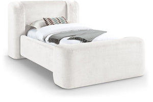 Meridian Furniture Modena Sculptural Chenille Twin Bed Curved Upholstered Frame for Modern Bedroom Decor Cream ModenaCream-T