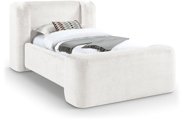 Meridian Furniture Modena Sculptural Chenille Twin Bed Curved Upholstered Frame for Modern Bedroom Decor Cream ModenaCream-T
